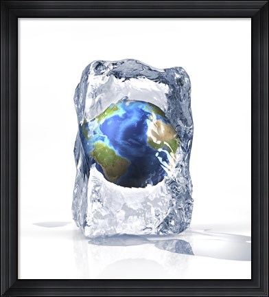 Framed Planet Earth Frozen Inside of an Ice Block Print