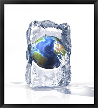 Framed Planet Earth Frozen Inside of an Ice Block Print
