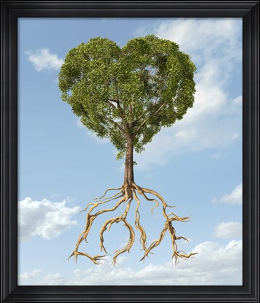 Framed Tree with Foliage in the Shape of a Heart with Roots as Text Love Print