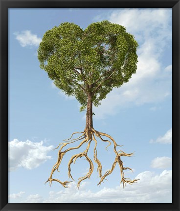 Framed Tree with Foliage in the Shape of a Heart with Roots as Text Love Print