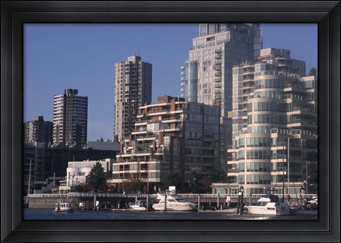 Framed Vancouver Skyline From Granville Island, British Columbia, Canada Print
