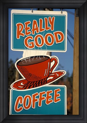 Framed Coffee Sign on Vancouver Island, British Columbia, Canada Print