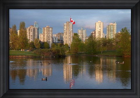 Framed Apartments reflected in Vanier Park Pond, Vancouver, British Columbia, Canada Print