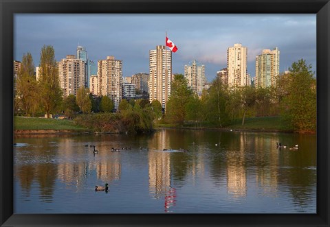 Framed Apartments reflected in Vanier Park Pond, Vancouver, British Columbia, Canada Print