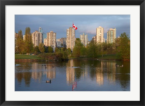 Framed Apartments reflected in Vanier Park Pond, Vancouver, British Columbia, Canada Print