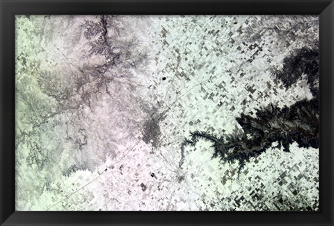 Framed Satellite View of Amarillo, Texas, Covered in Snow Print