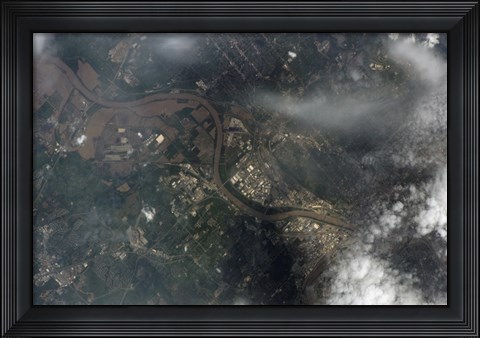 Framed Satellite view of Kansas City, Missouri, and Missouri River Print