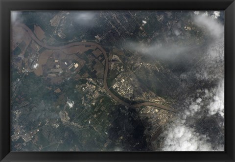 Framed Satellite view of Kansas City, Missouri, and Missouri River Print