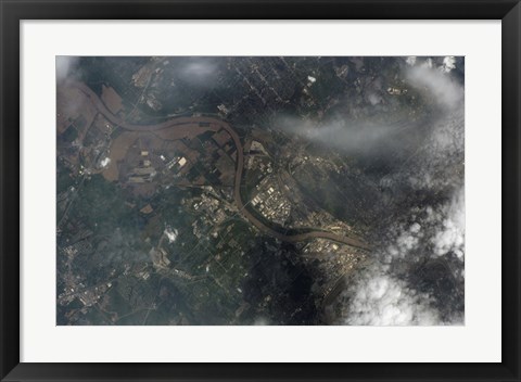 Framed Satellite view of Kansas City, Missouri, and Missouri River Print