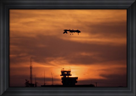 Framed MQ-1 Predator over COB Speicher at Sunset, Tikrit, Iraq Print