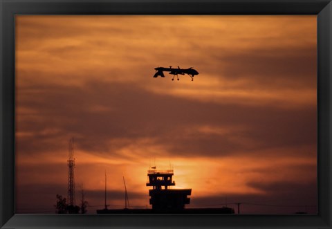 Framed MQ-1 Predator over COB Speicher at Sunset, Tikrit, Iraq Print