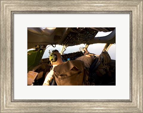 Framed US Army Pilots in-Flight in the Cockpit of a C-17 Globemaster III during a Mission to Qatar Print