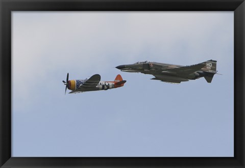 Framed P-47 Thunderbolt and an F-4 Phantom in Flight Print