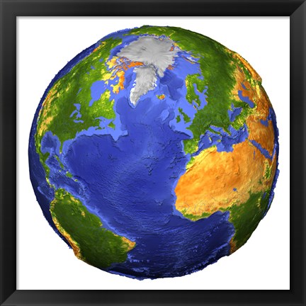 Framed Full view of the Earth Showing Topographic Data Print