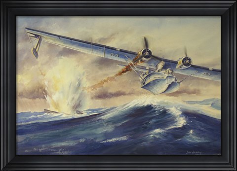 Framed Damaged PBY Catalina Aircraft after the Attack and Sinking of a German U-boat Print