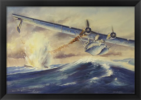 Framed Damaged PBY Catalina Aircraft after the Attack and Sinking of a German U-boat Print