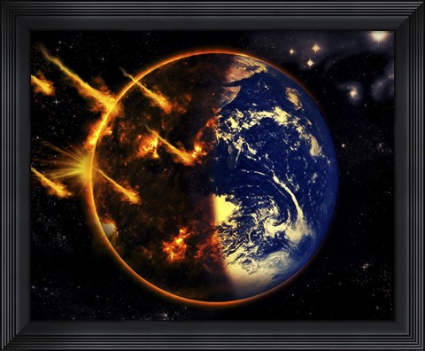 Framed Swarm of Deadly Meteorites Impact Earth on Armageddon Day Print