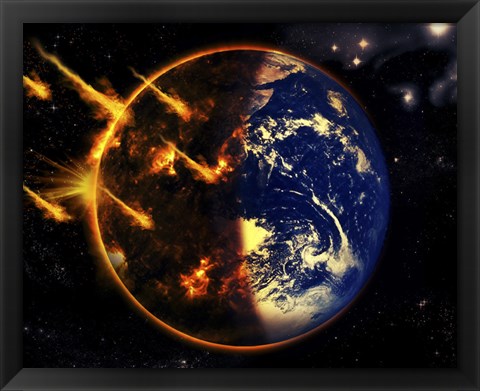Framed Swarm of Deadly Meteorites Impact Earth on Armageddon Day Print