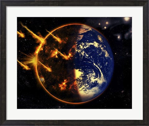 Framed Swarm of Deadly Meteorites Impact Earth on Armageddon Day Print