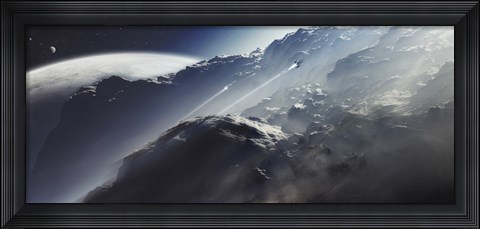 Framed Alien Scout Ship Escapes aTerra Gunship Print