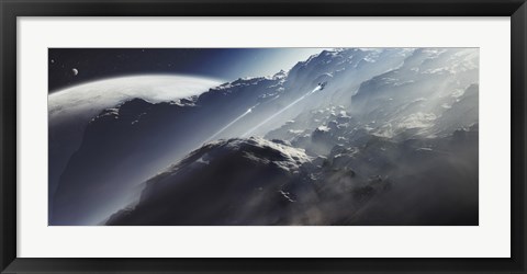 Framed Alien Scout Ship Escapes aTerra Gunship Print