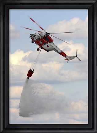 Framed Sokol W-3A Helicopter of the Czech Air Force with a Water Bucket Print