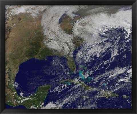 Framed Satellite View of a Nor&#39;easter Storm over the United States Print