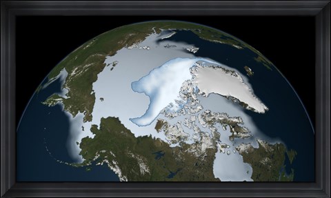 Framed Planet Earth showing sea ice coverage in 2012 Print