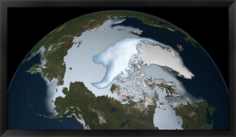 Framed Planet Earth showing sea ice coverage in 2012 Print