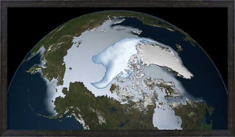 Framed Planet Earth showing sea ice coverage in 2012 Print