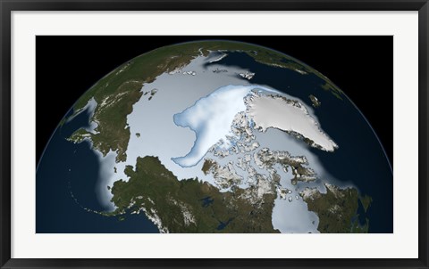 Framed Planet Earth showing sea ice coverage in 2012 Print