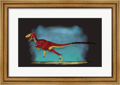 Framed Deinonychus, a Genus of Carnivorous Dromaeosaurid Dinosaur Print