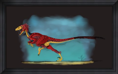 Framed Deinonychus, a Genus of Carnivorous Dromaeosaurid Dinosaur Print