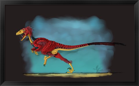 Framed Deinonychus, a Genus of Carnivorous Dromaeosaurid Dinosaur Print