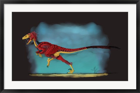 Framed Deinonychus, a Genus of Carnivorous Dromaeosaurid Dinosaur Print