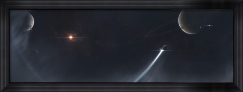 Framed Spaceship Escaping from a Sun which is about to Implode Print