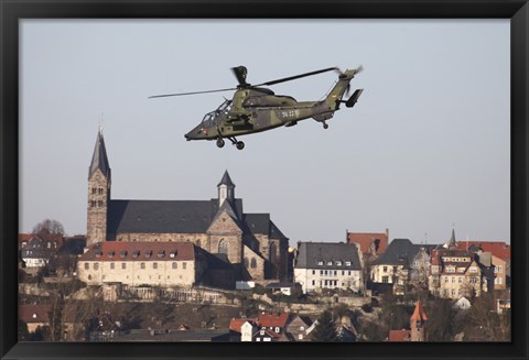 Framed German Tiger Eurocopter Flying Over the Town of Fritzlar, Germany Print