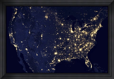 Framed City Lights of the United States at Night Print