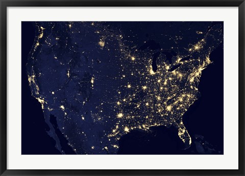 Framed City Lights of the United States at Night Print