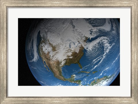 Framed Ful Earth Showing Simulated Clouds over North America Print