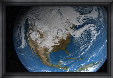 Framed Ful Earth Showing Simulated Clouds over North America Print