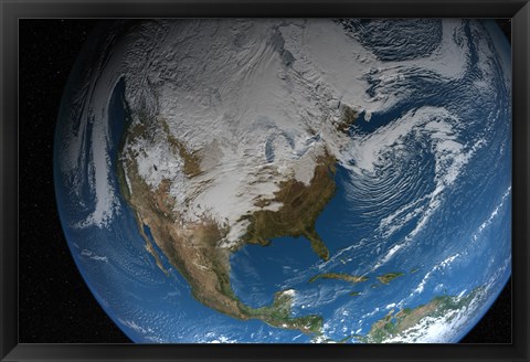 Framed Ful Earth Showing Simulated Clouds over North America Print