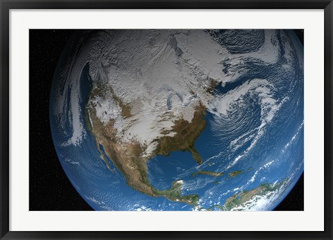 Framed Ful Earth Showing Simulated Clouds over North America Print