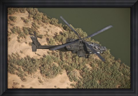 Framed AH-64D Apache Helicopter in Flight Print