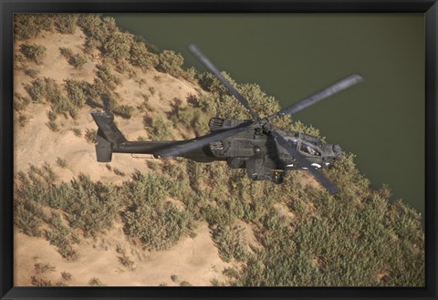 Framed AH-64D Apache Helicopter in Flight Print