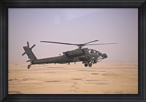 Framed AH-64D Apache Helicopter on a Mission Print