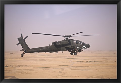 Framed AH-64D Apache Helicopter on a Mission Print