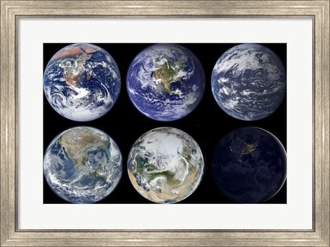Framed Image comparison of Iconic Views of Planet Earth Print