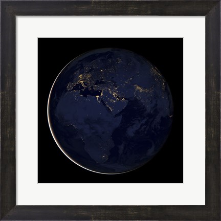 Framed Full Earth Showing City Lights of Africa, Europe, and the Middle East Print