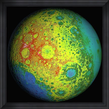 Framed Lunar Topography Globe Print